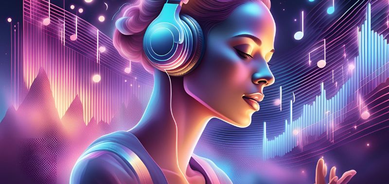 AI in music 2025 – futuristic soundboard blending human creativity and artificial intelligence